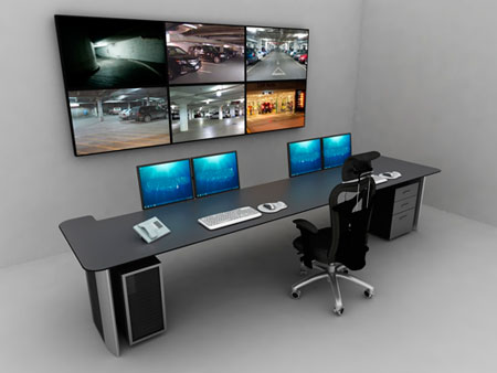 Industria 40 sala de control de seguridad de fábrica moderna con pantallas  de computadora multifocales que muestran imágenes de cámaras de vigilancia  seguridad de alta tecnología